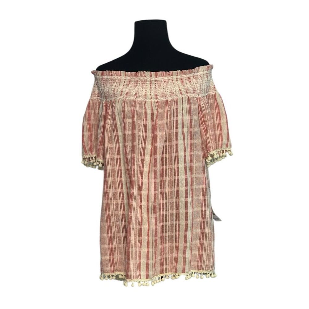 Antibes Blanc pink white off shoulder blouse size Large